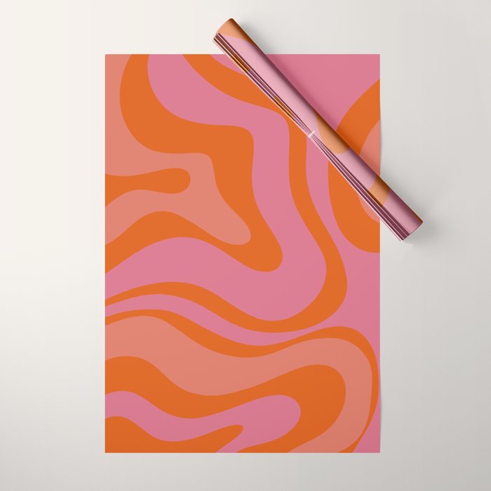 Modern Retro Liquid Swirl Abstract Pattern Square Thulian Pink Pumpkin Orange Wrapping Paper Gallery Image 1