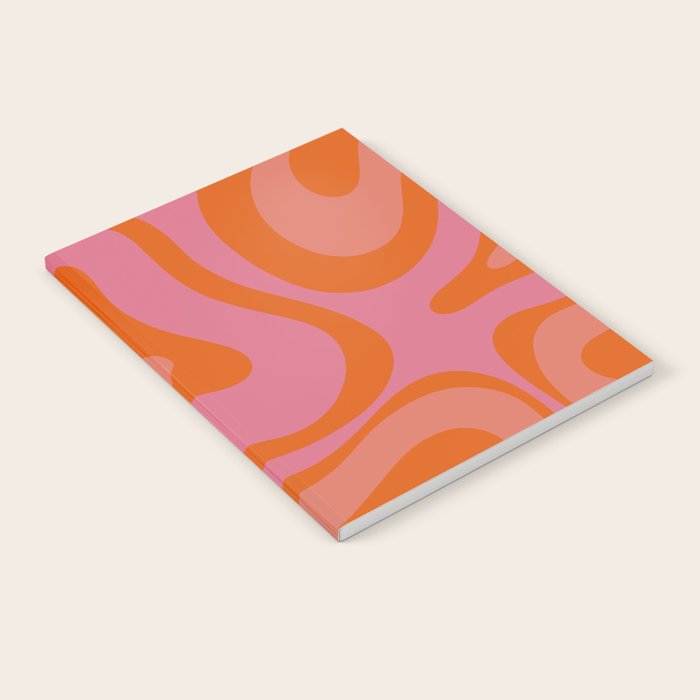 Modern Retro Liquid Swirl Abstract Pattern Square Thulian Pink Pumpkin Orange Notebook Gallery Image 2