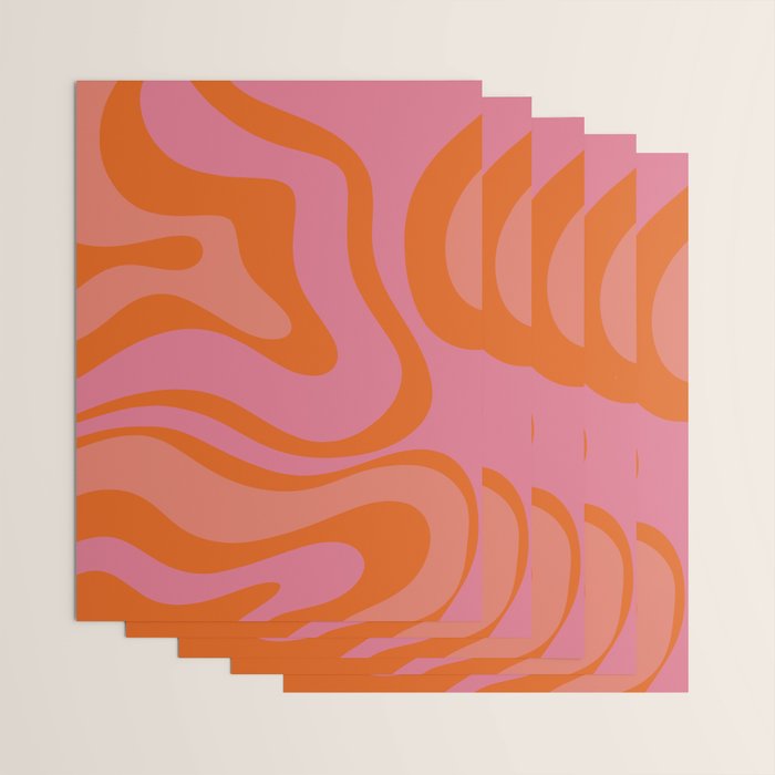 Modern Retro Liquid Swirl Abstract Pattern Square Thulian Pink Pumpkin Orange Wrapping Paper Gallery Image 3