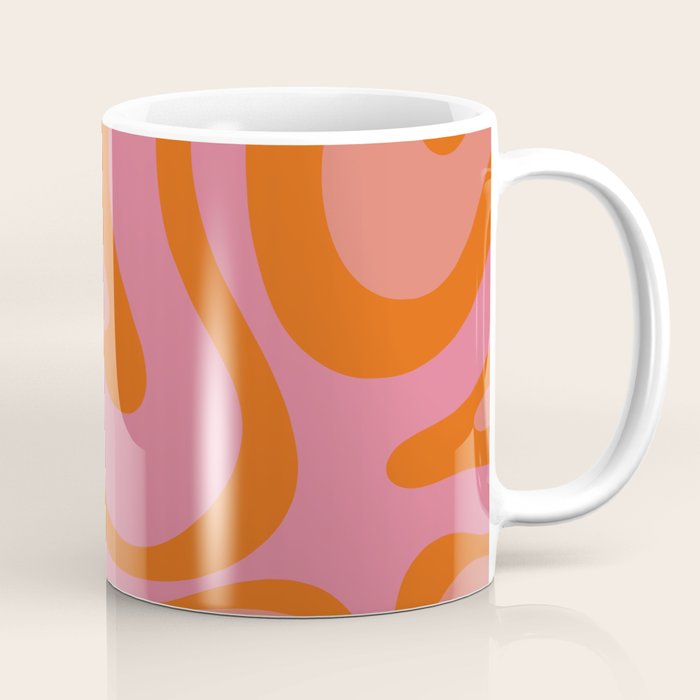 Modern Retro Liquid Swirl Abstract Pattern Square Thulian Pink Pumpkin Orange Coffee Mug Gallery Image 1