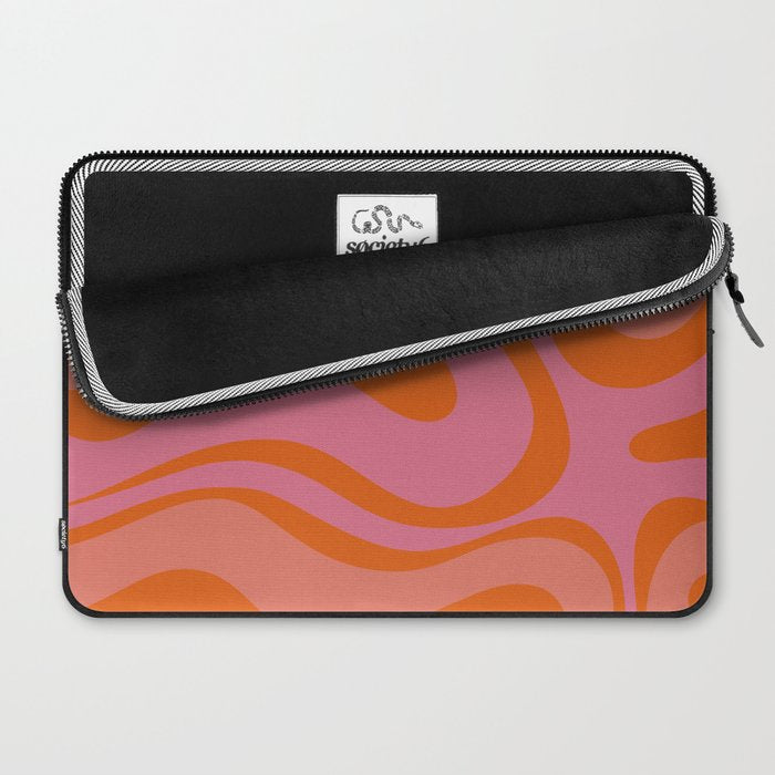 Modern Retro Liquid Swirl Abstract Pattern Square Thulian Pink Pumpkin Orange Laptop Sleeve Gallery Image 2