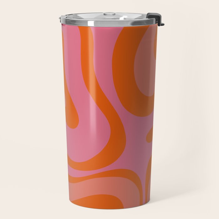 Modern Retro Liquid Swirl Abstract Pattern Square Thulian Pink Pumpkin Orange Travel Mug Gallery Image 2
