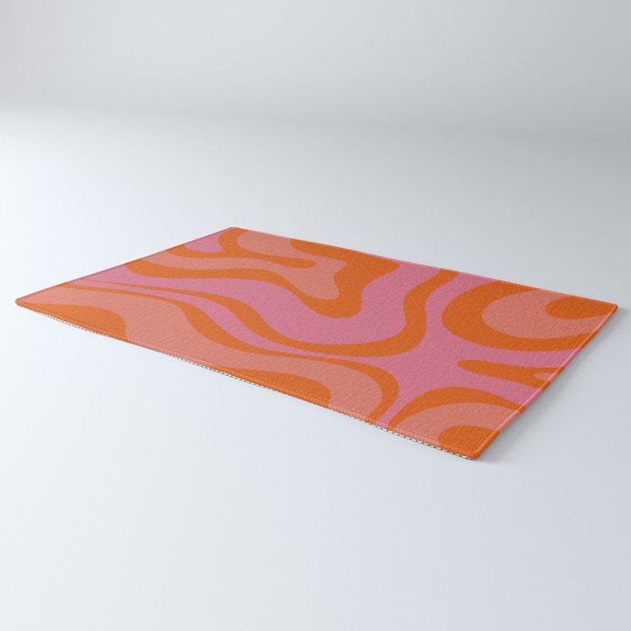 Modern Retro Liquid Swirl Abstract Pattern Square Thulian Pink Pumpkin Orange Rug Gallery Image 3