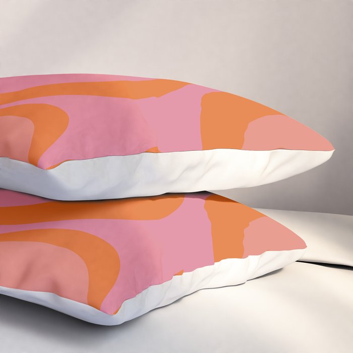 Modern Retro Liquid Swirl Abstract Pattern Square Thulian Pink Pumpkin Orange Pillow Sham Gallery Image 3