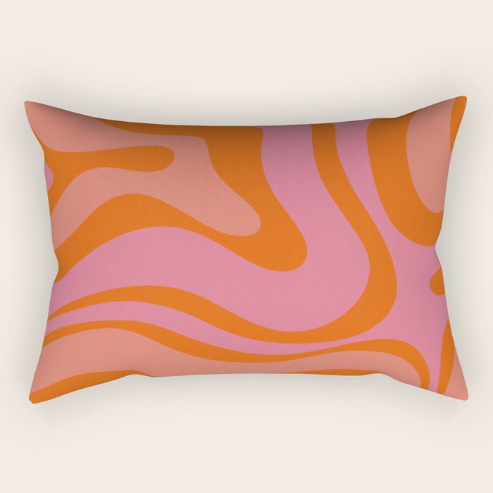 Modern Retro Liquid Swirl Abstract Pattern Square Thulian Pink Pumpkin Orange Rectangular Pillow Gallery Image 1
