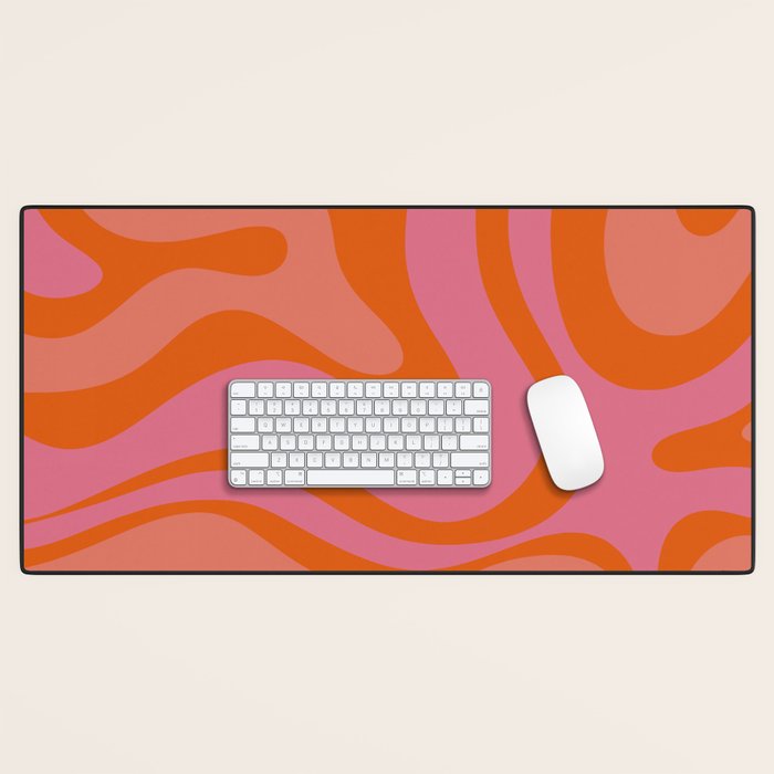 Modern Retro Liquid Swirl Abstract Pattern Square Thulian Pink Pumpkin Orange Desk Mat Gallery Image 1