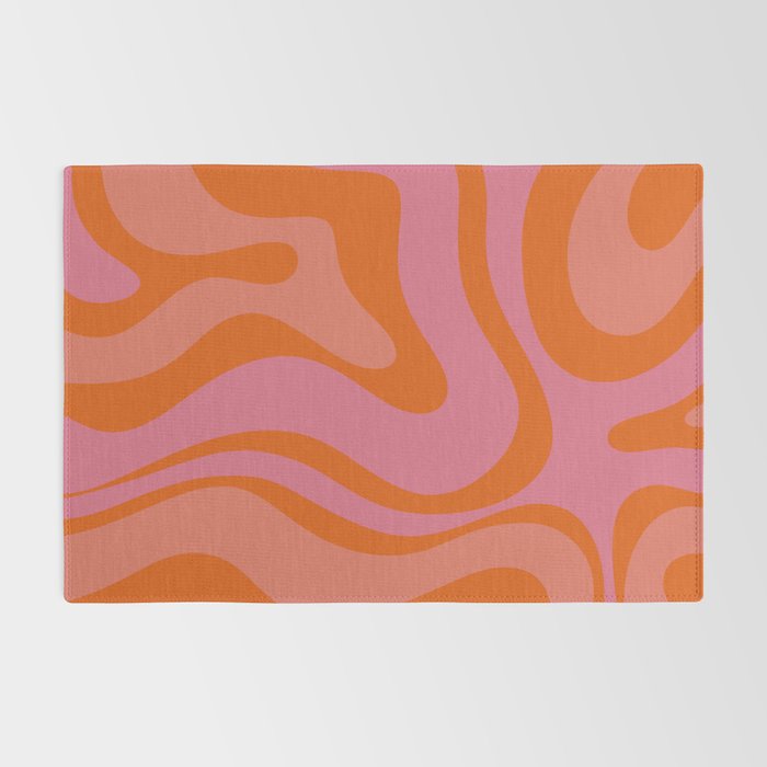 Modern Retro Liquid Swirl Abstract Pattern Square Thulian Pink Pumpkin Orange Rug Gallery Image 2