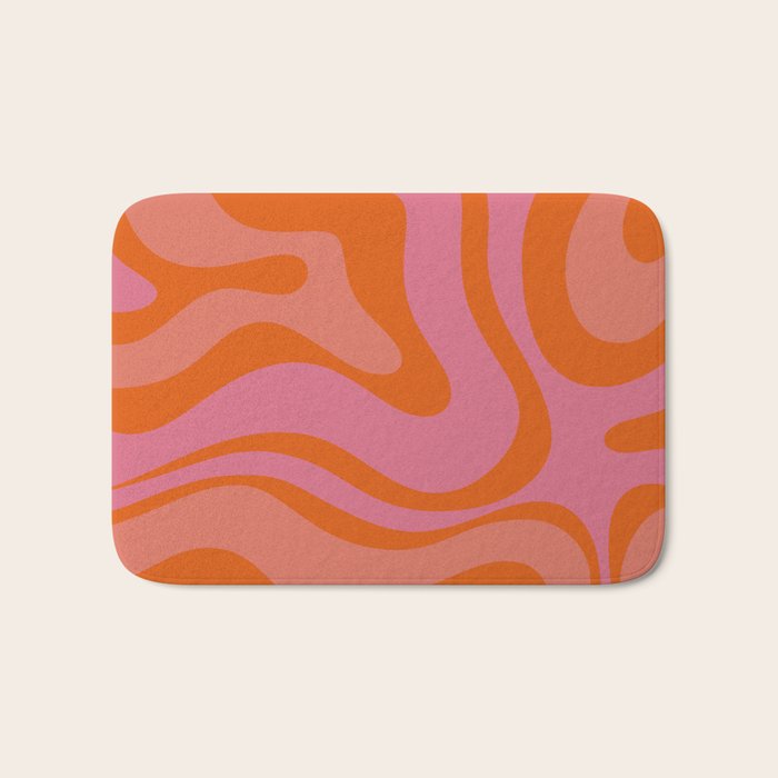 Modern Retro Liquid Swirl Abstract Pattern Square Thulian Pink Pumpkin Orange Bath Mat Gallery Image 1