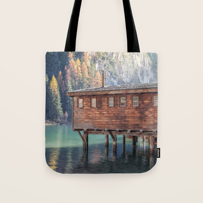 Autumn Serenity at Lake Braies Dolomites Italy Travel Photography Tote Bag Gallery Image 1