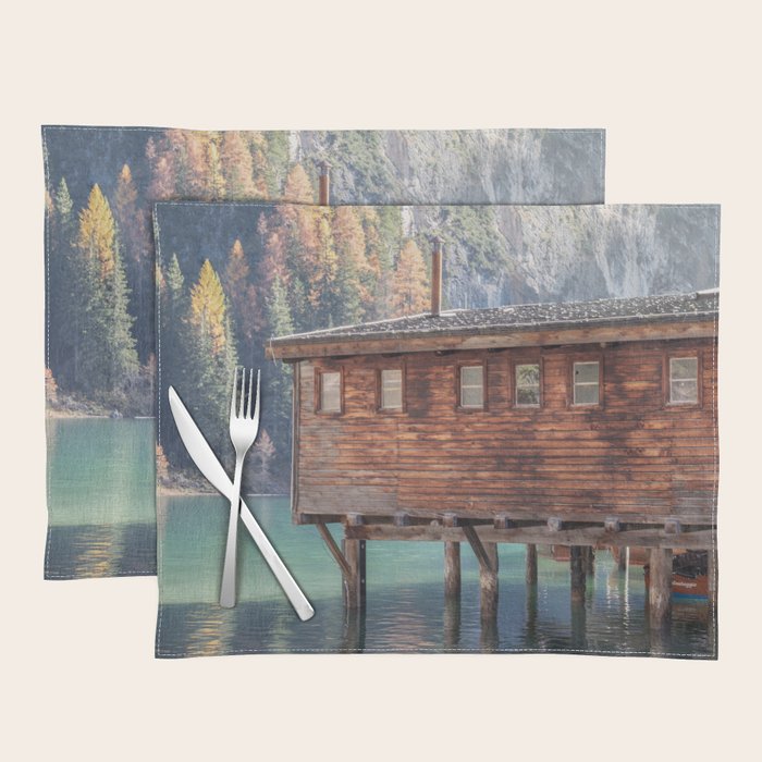 Autumn Serenity at Lake Braies Dolomites Italy Travel Photography Placemat Gallery Image 1