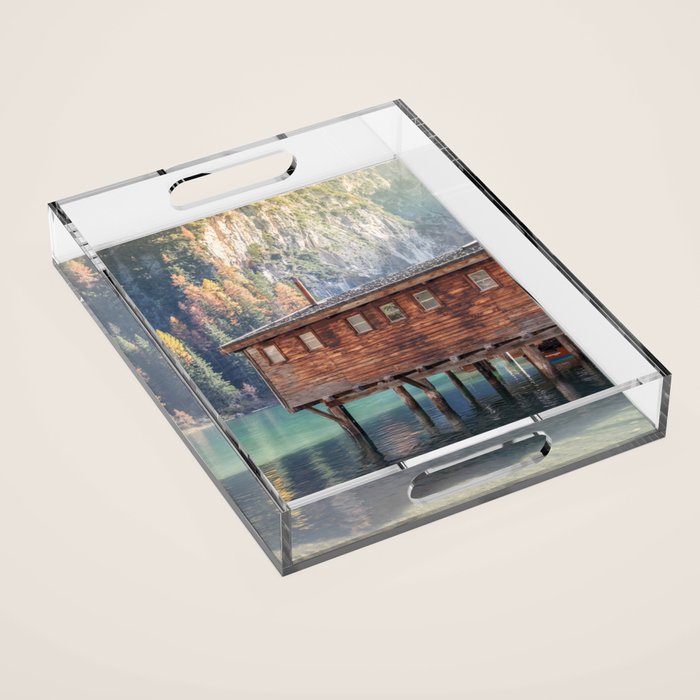Autumn Serenity at Lake Braies Dolomites Italy Travel Photography Acrylic Tray Gallery Image 1