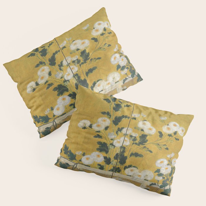Red and White Chrysanthemums Vintage Japanese Gold Leaf Screen Pillow Sham Gallery Image 3