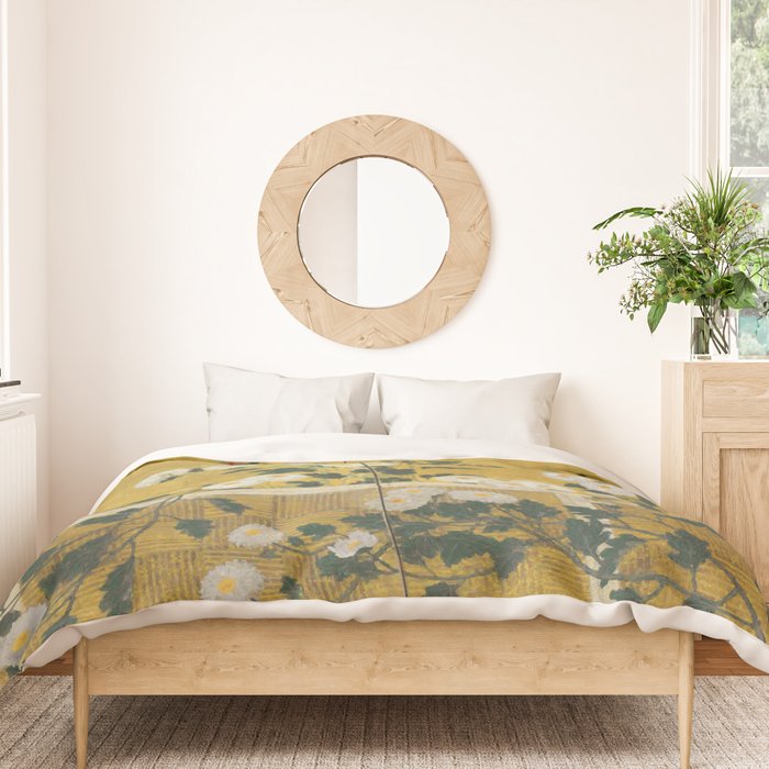 Red and White Chrysanthemums Vintage Japanese Gold Leaf Screen Duvet Cover Gallery Image 3