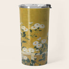 Red and White Chrysanthemums Vintage Japanese Gold Leaf Screen Travel Mug Gallery Image 2
