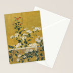 Red and White Chrysanthemums Vintage Japanese Gold Leaf Screen Stationery Card Gallery Image 2