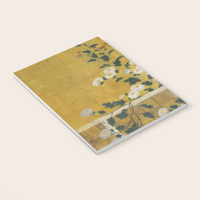 Red and White Chrysanthemums Vintage Japanese Gold Leaf Screen Notebook Gallery Image 3