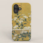 Red and White Chrysanthemums Vintage Japanese Gold Leaf Screen iPhone Case Gallery Image 1