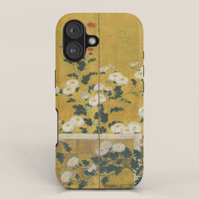 Red and White Chrysanthemums Vintage Japanese Gold Leaf Screen iPhone Case Gallery Image 1