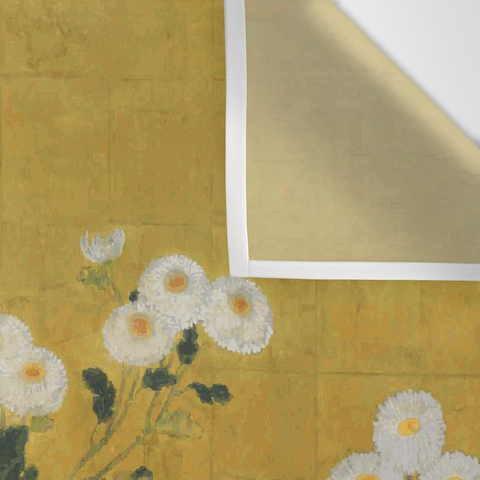 Red and White Chrysanthemums Vintage Japanese Gold Leaf Screen Wall Tapestry Gallery Image 3