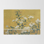 Red and White Chrysanthemums Vintage Japanese Gold Leaf Screen Rug Gallery Image 2