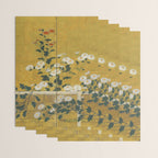 Red and White Chrysanthemums Vintage Japanese Gold Leaf Screen Wrapping Paper Gallery Image 3