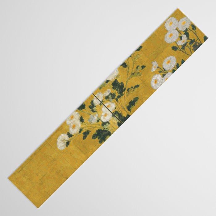 Red and White Chrysanthemums Vintage Japanese Gold Leaf Screen Table Runner Gallery Image 3