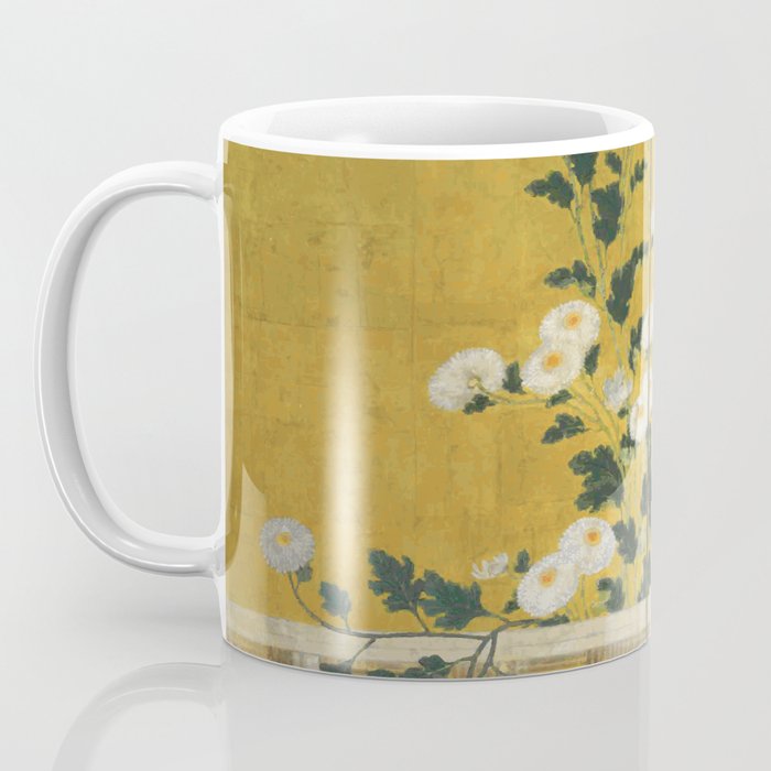 Red and White Chrysanthemums Vintage Japanese Gold Leaf Screen Coffee Mug Gallery Image 3