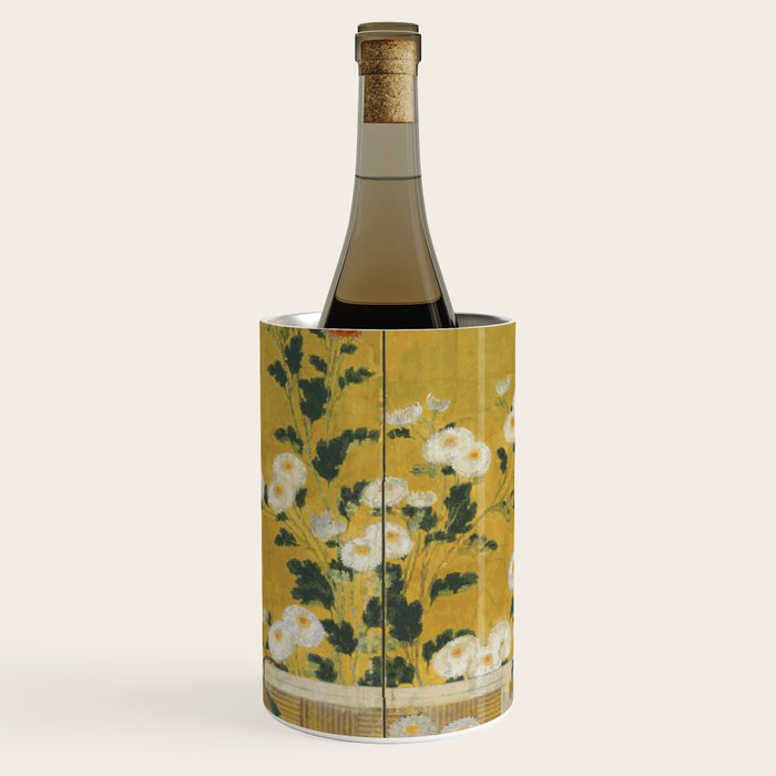 Red And White Chrysanthemums Vintage Japanese Gold Leaf Screen Wine Chiller Gallery Image 1