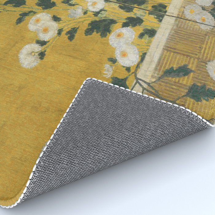 Red and White Chrysanthemums Vintage Japanese Gold Leaf Screen Rug Gallery Image 4