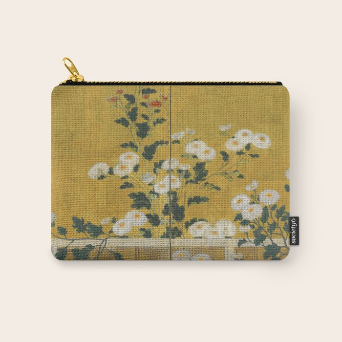Red and White Chrysanthemums Vintage Japanese Gold Leaf Screen Carry All Pouch Gallery Image 1