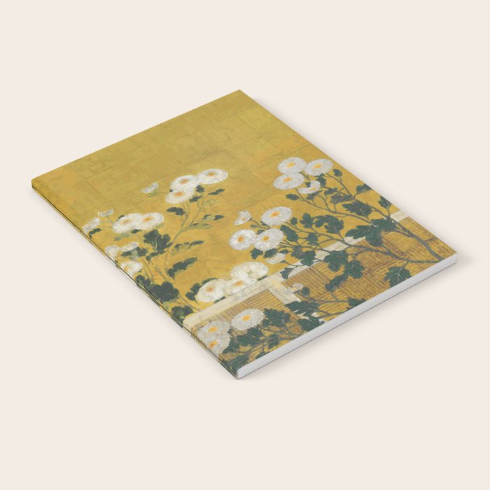 Red and White Chrysanthemums Vintage Japanese Gold Leaf Screen Notebook Gallery Image 2