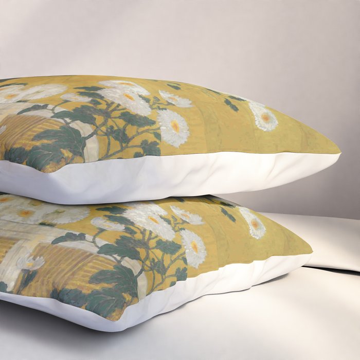 Red and White Chrysanthemums Vintage Japanese Gold Leaf Screen Pillow Sham Gallery Image 3