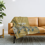 Red and White Chrysanthemums Vintage Japanese Gold Leaf Screen Throw Blanket Gallery Image 1