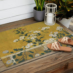 Red and White Chrysanthemums Vintage Japanese Gold Leaf Screen Outdoor Rug Gallery Image 2