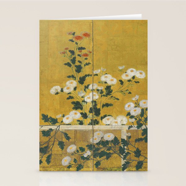 Red and White Chrysanthemums Vintage Japanese Gold Leaf Screen Stationery Card Gallery Image 2