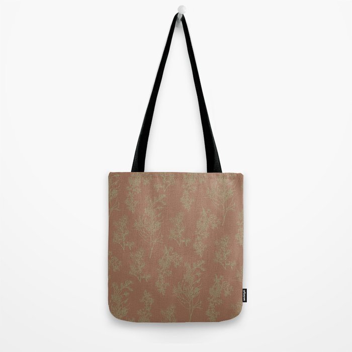 Botanical Cottage Woven Look Pattern in Mocha Brown and Sage Green Tote Bag Gallery Image 2