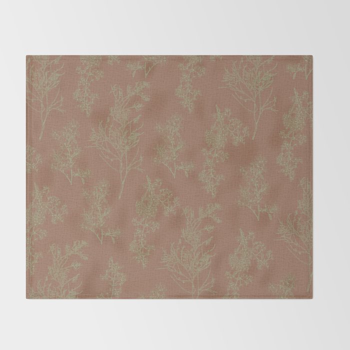 Botanical Cottage Woven Look Pattern in Mocha Brown and Sage Green Throw Blanket Gallery Image 2