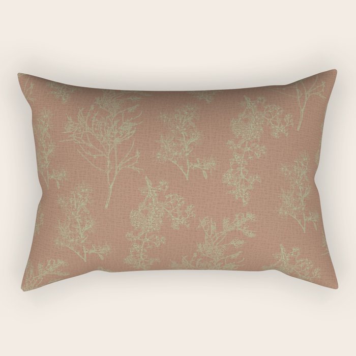 Botanical Cottage Woven Look Pattern in Mocha Brown and Sage Green Rectangular Pillow Gallery Image 1