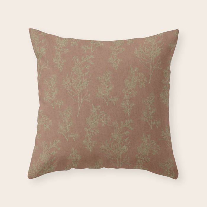 Botanical Cottage Woven Look Pattern in Mocha Brown and Sage Green Throw Pillow Gallery Image 6