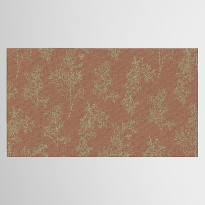 Botanical Cottage Woven Look Pattern in Mocha Brown and Sage Green Tablecloth Gallery Image 2