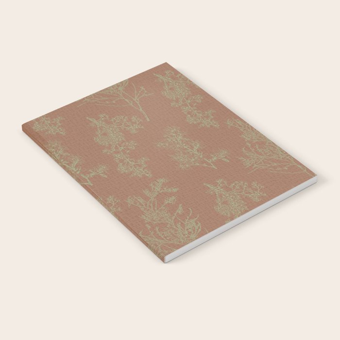 Botanical Cottage Woven Look Pattern in Mocha Brown and Sage Green Notebook Gallery Image 2