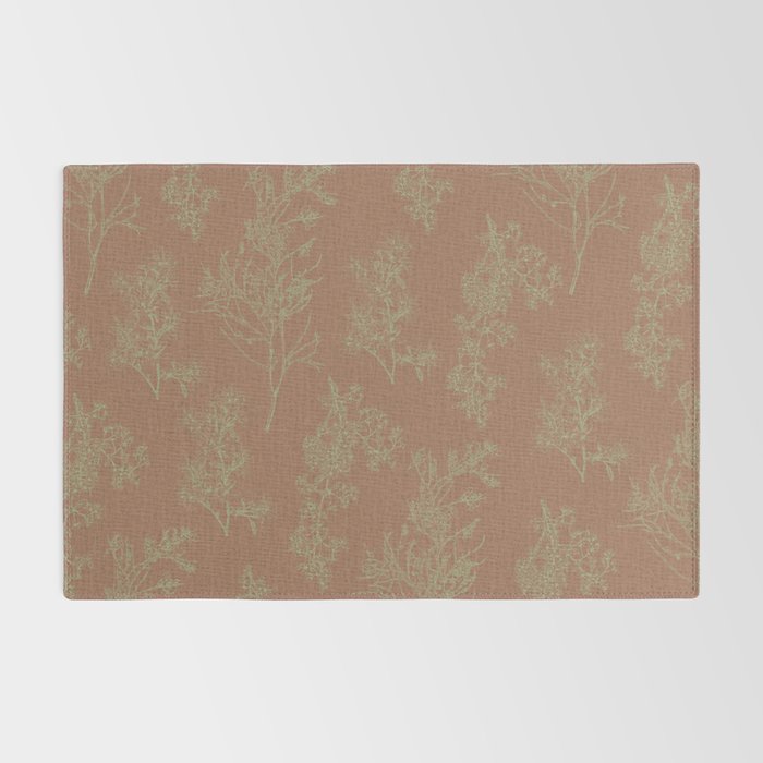 Botanical Cottage Woven Look Pattern in Mocha Brown and Sage Green Rug Gallery Image 2
