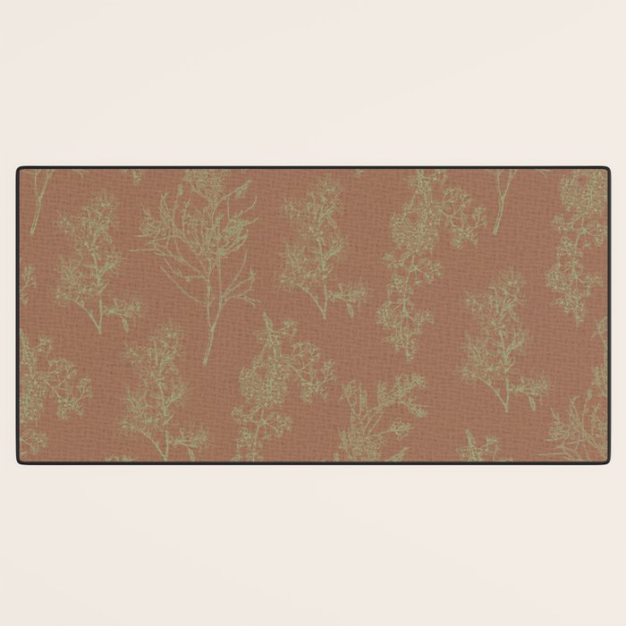 Botanical Cottage Woven Look Pattern in Mocha Brown and Sage Green Desk Mat Gallery Image 3