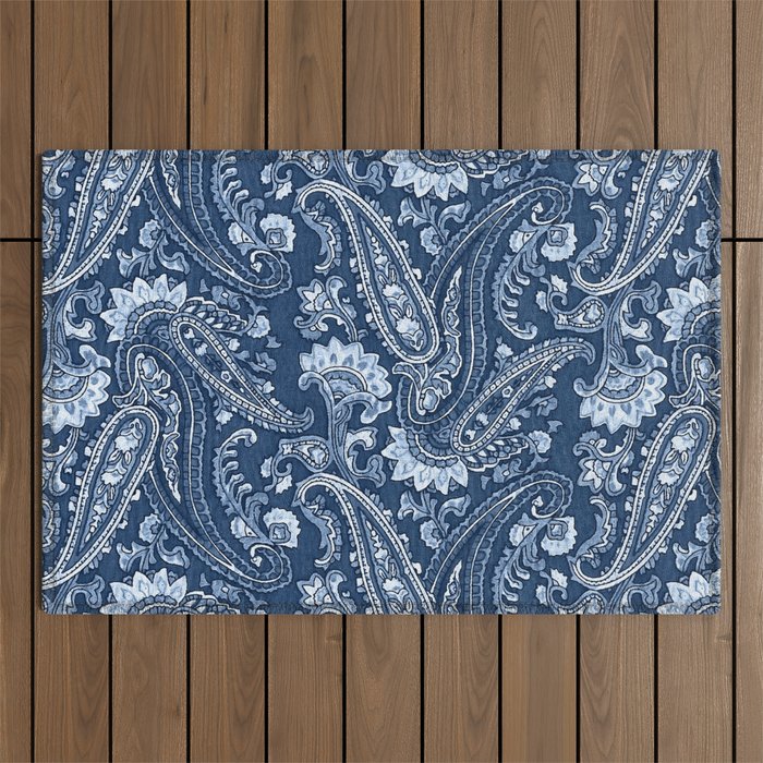 Blue indigo paisley Outdoor Rug Gallery Image 1