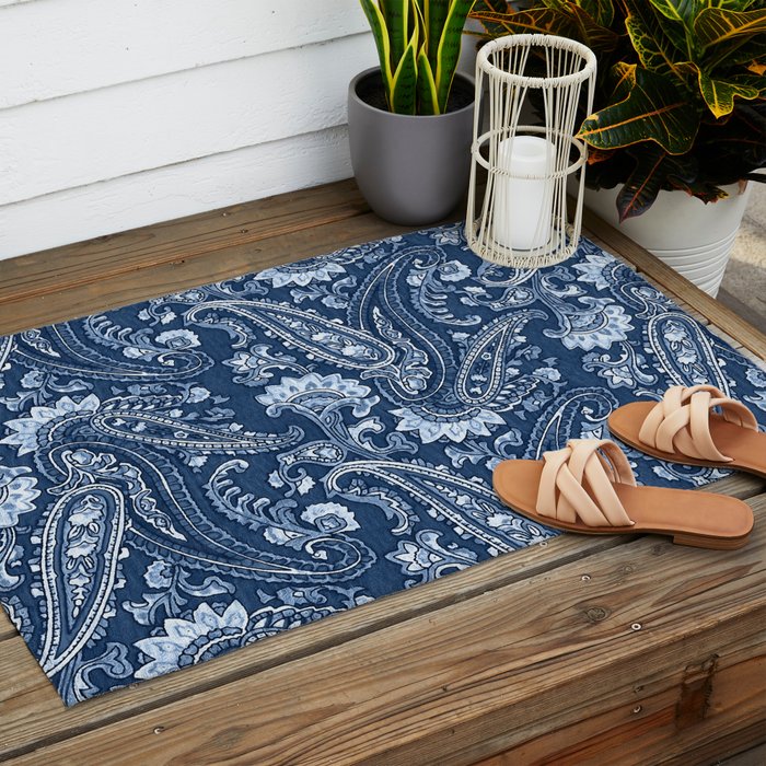 Blue indigo paisley Outdoor Rug Gallery Image 2