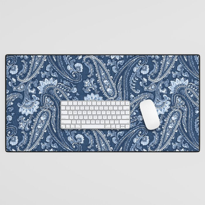 Blue indigo paisley Desk Mat Gallery Image 1