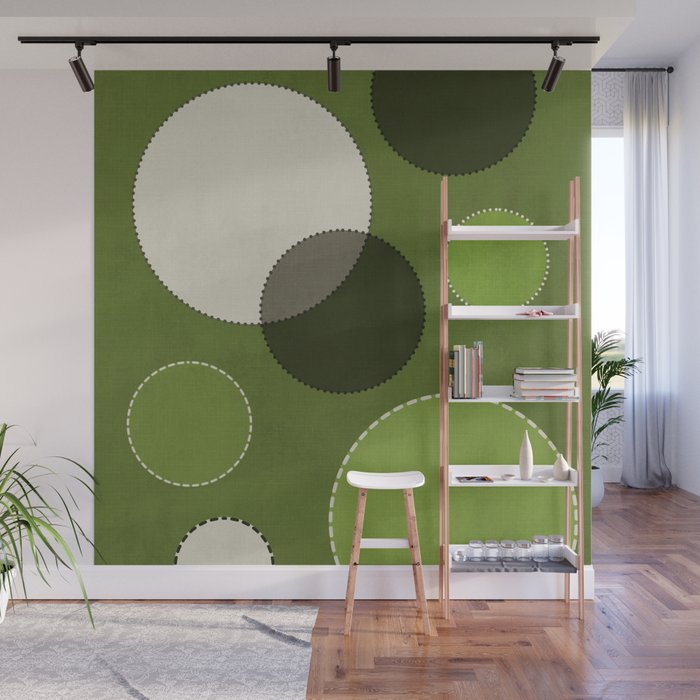 Green Chenille Polka Dots Wall Mural Gallery Image 1