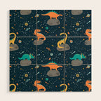 Dinosaurs Floating on an Asteroid Wood Wall Art Gallery Image 1