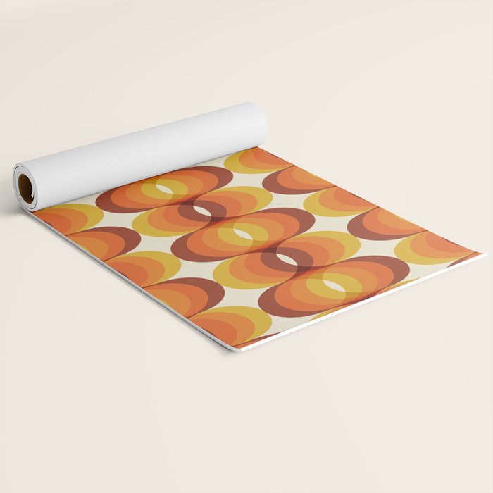 Orange, Brown, and Ivory Retro 1960s Wavy Pattern Yoga Mat Gallery Image 2