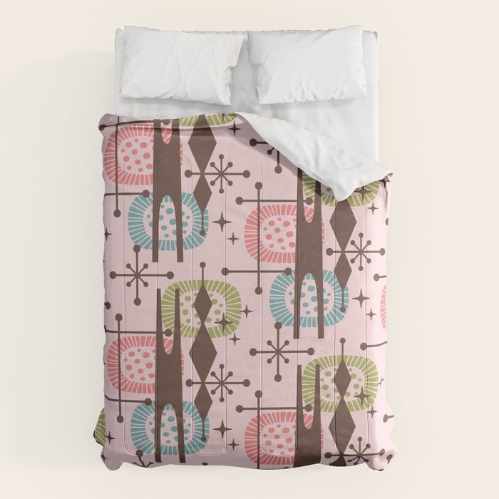 Retro Atomic Mid Century Pattern Pink Green Blue and Brown Comforter Gallery Image 6